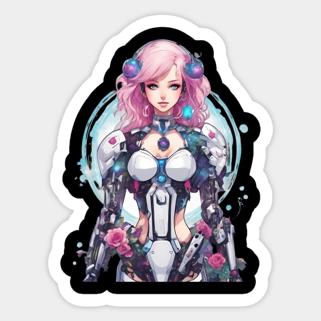 Girl Made of Metal and Steel Sticker by animegirlnft